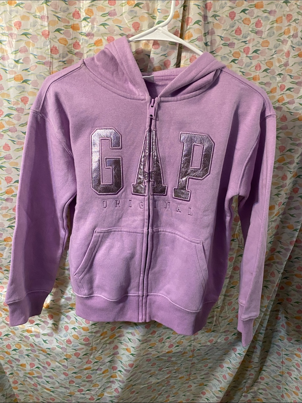 GAP Girls Lavender Full-Zip Hoodie with Metallic Logo